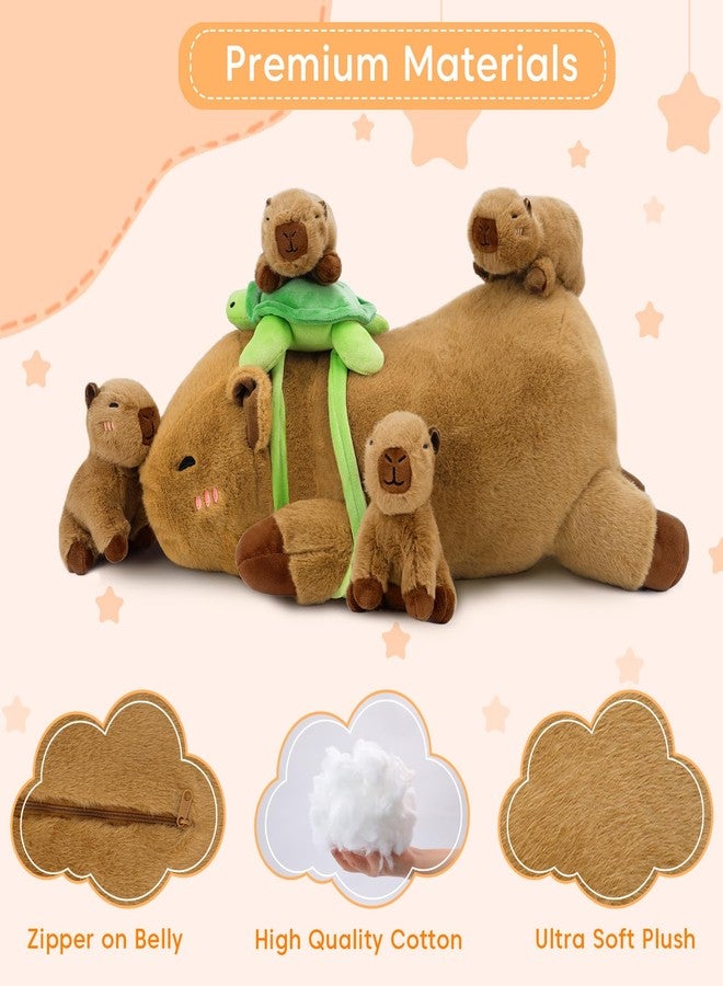 SQEQE Capybara Stuffed Animals with Babies Inside, Capybara Plush with Mommy & 4 Babies, Cute Plushies with Turtle Backpack Decor, Soft Pillow Toy for Kids Adults - Image 4